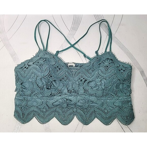 Listicle Womens Size Medium Floral Teal Halter Bralette‎ Padded Boho Festival - Picture 2 of 11